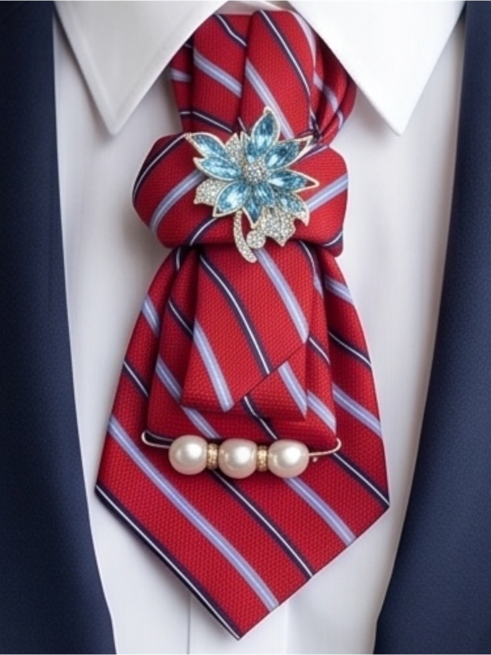 Red striped necklace tie one of a kind.
